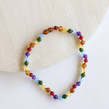Raw Honey Baltic Amber & Rainbow Gemstone Bead Necklace