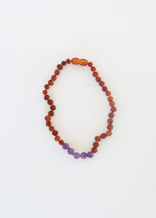Raw Cognac Baltic Amber & Polished Amethyst Bead Necklace