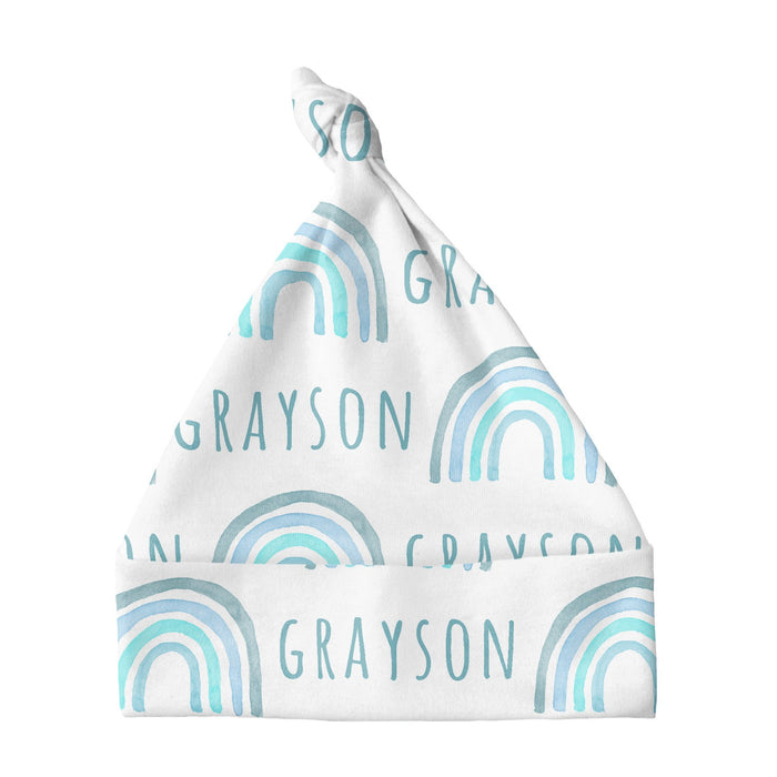 Personalized Knotted Baby Hat - Rainbow Blue | Sugar + Maple