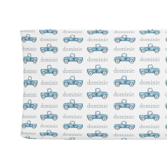 Personalized Changing Pad Cover - Truck Blue | Sugar + Maple