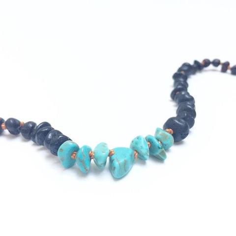 Raw Black Baltic Amber & Turquoise Howlite Necklace