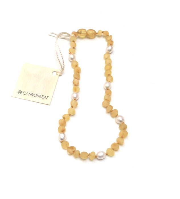 Raw Honey Baltic Amber & Pearl Halo Necklace