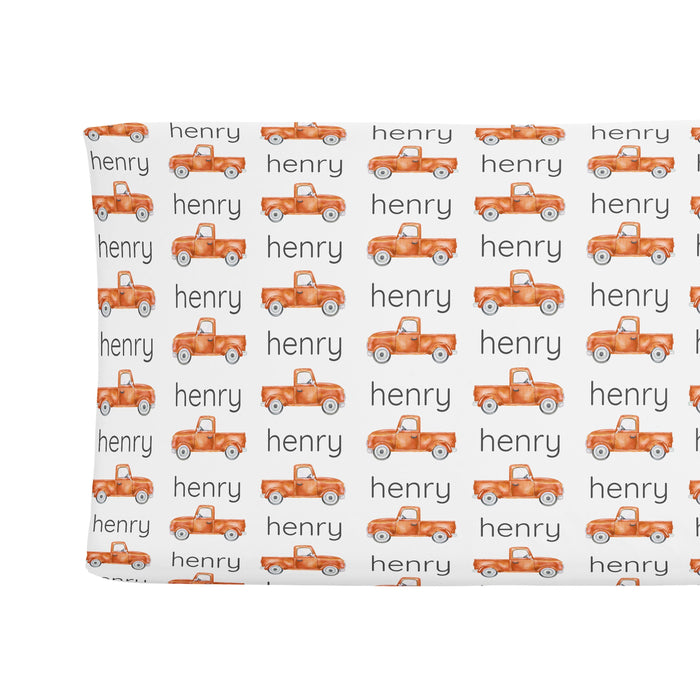 Personalized Changing Pad Cover - Truck Orange | Sugar + Maple