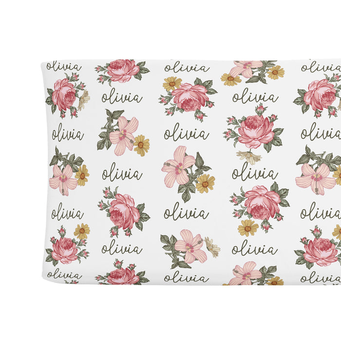 Personalized Changing Pad Cover - Retro Rose | Sugar + Maple