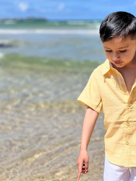 Gold Micro Plaid Newport Short Sleeved Button Down Tee