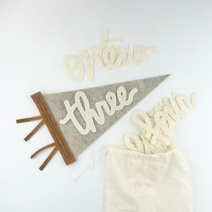 Monthly Milestone Pennant // beige with chestnut, cursive numbers