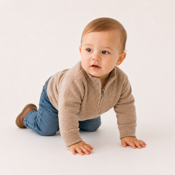 Sand Quarter Zip Infant Sweater
