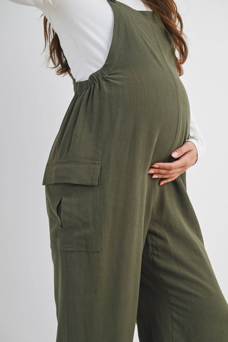 Olive Straight Leg Maternity Adjustable Overalls