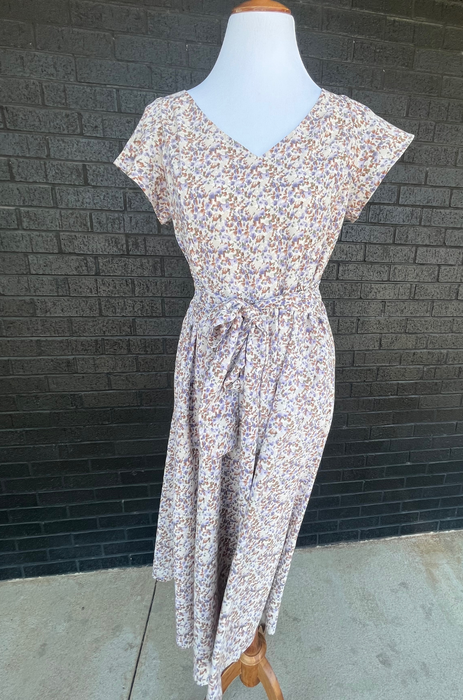 Belted Midi with Pockets- Beige Floral