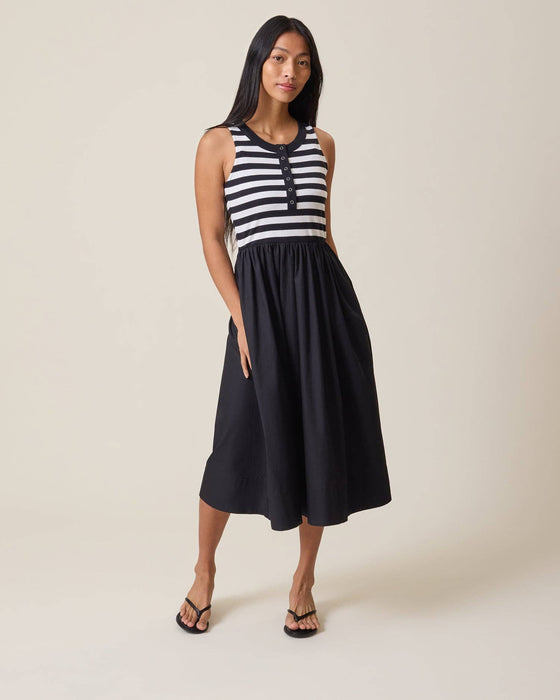 B&W Stripe Charlotte Mixed Media Nursing Midi Dress