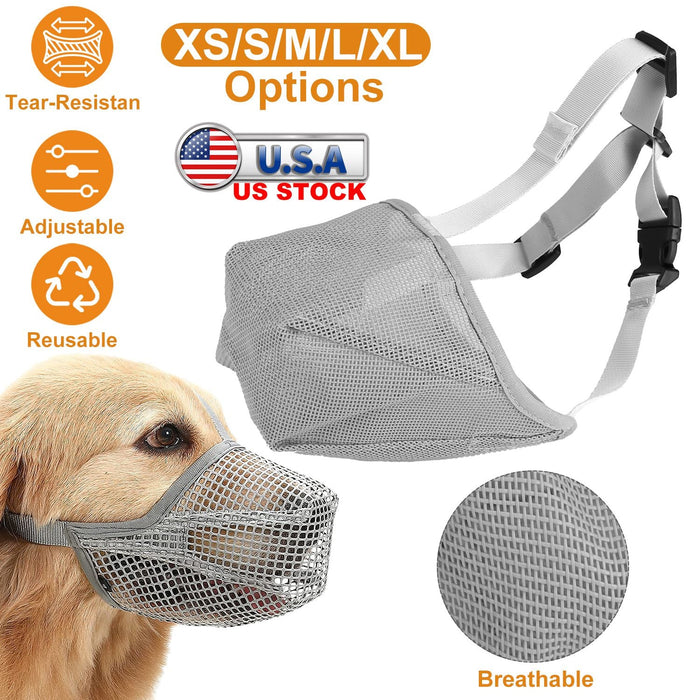 Pet Muzzle Mask Soft Mesh Muzzle Adjustable Dog Mouth Cover with Breathable Mesh Adjustable Neck Forehead Strap for Anti Biting Barking Chewing