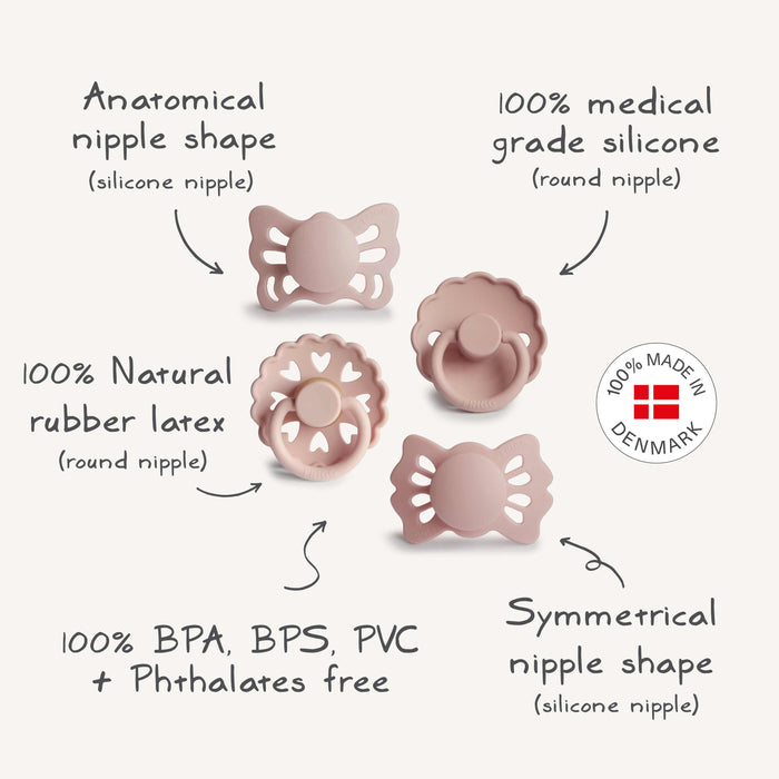 FRIGG Baby's First Pacifier Floral Heart (Blush) 4-Pack - Nature Baby Outfitter