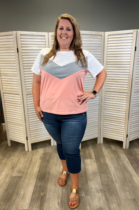 Chevron Colorblock Nursing T-Shirt - Hot Peach