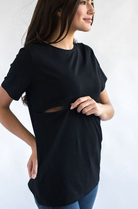 Classic Cotton Nursing Tee - Solid Black