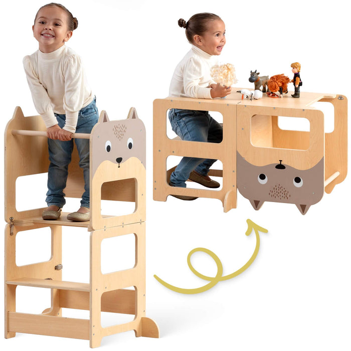 Convertible Toddler Tower - 4-in-1 Montessori Step Stool & Desk