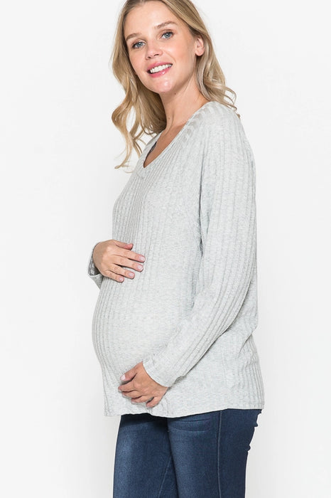 Heathered Grey Long Sleeve Maternity Top