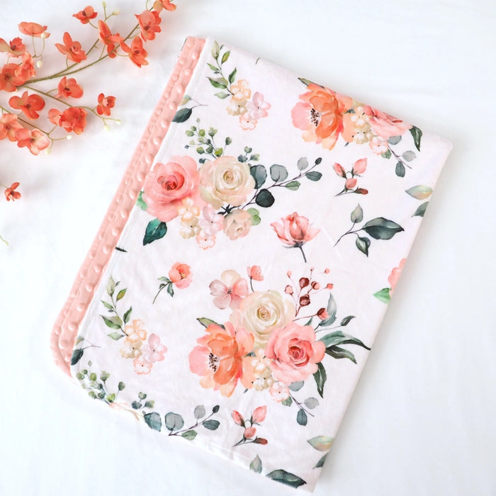Peach Floral Premium Minky Blanket