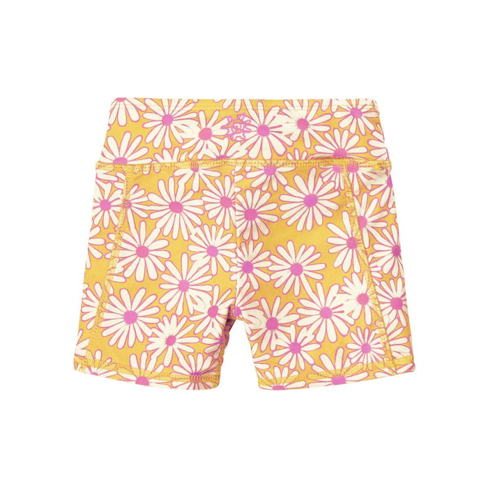 Girl's Reversible Active Swim Shorts: Sunshine Daisies/Marigold