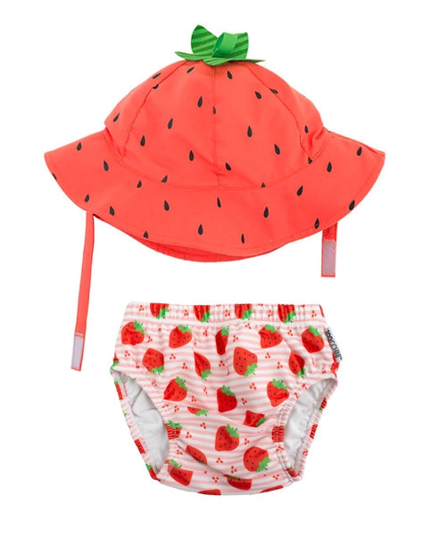 Strawberry Swim Diaper & Sun Hat Set