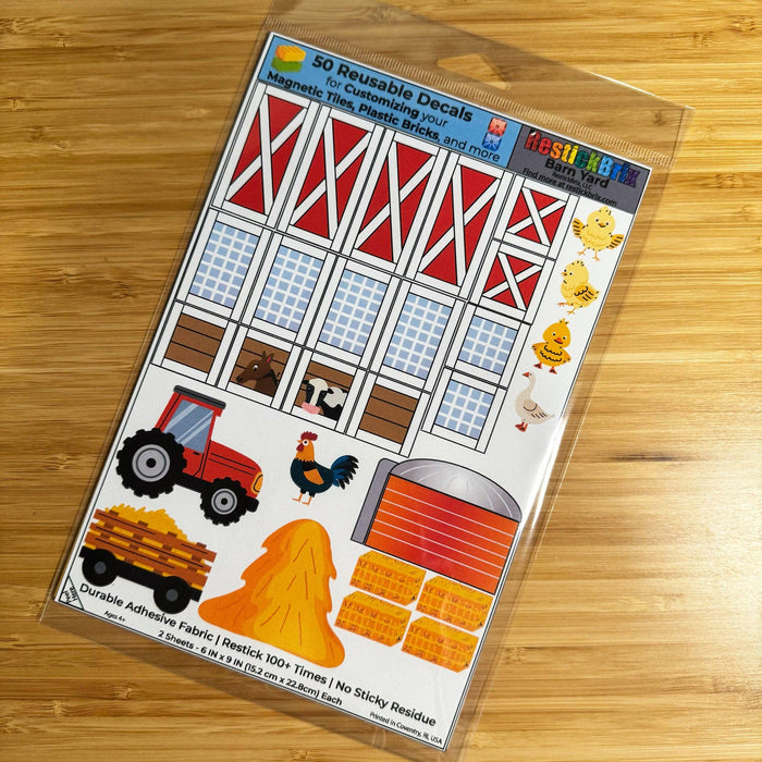 Barn Yard: Reusable Decals for Customizing Magnetic Tiles, Plastic Bricks, and more