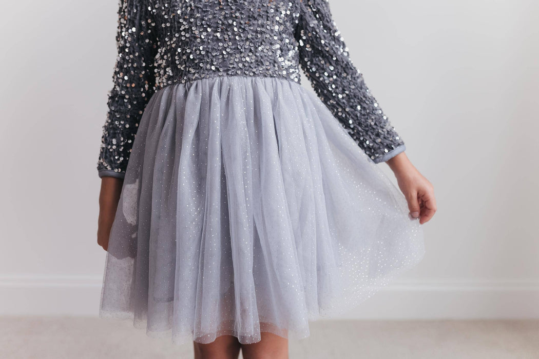 Kids Sequin Silver Fancy Sparkle Tulle Holiday Party Dress