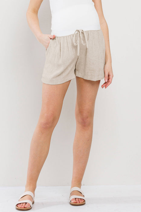 Linen Blend Maternity Shorts with Elastic Band