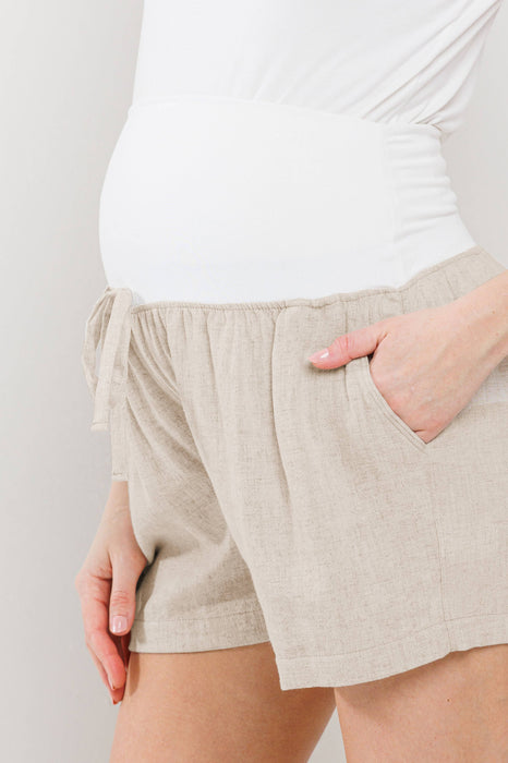 Linen Blend Maternity Shorts with Elastic Band