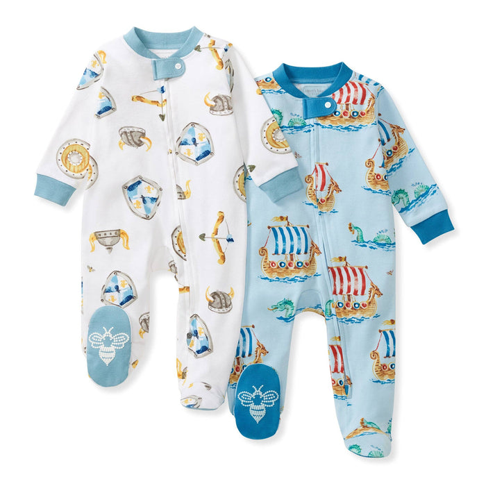 2 Pack Nordic Hero & Viking Ships Organic Cotton Sleep & Play Footed