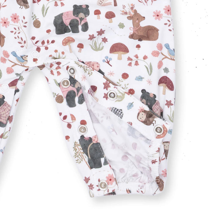 Southern Woodland Friends Pink Ruffle Sleeve Snap Romper