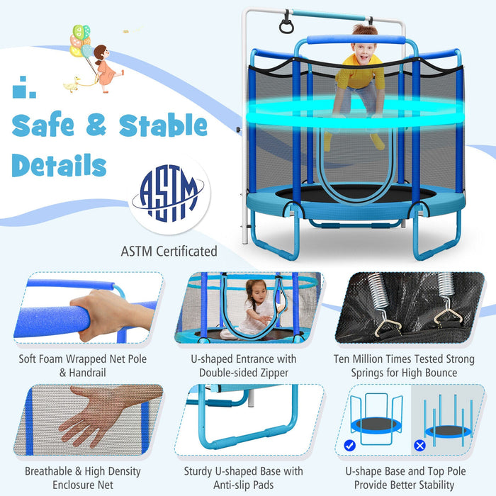 5 Feet Kids 3-in-1 Game Trampoline with Enclosure Net Spring Pad-Blue