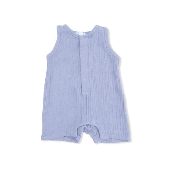 Blue Blizzard Solid Muslin Sleeveless Shortie Romper
