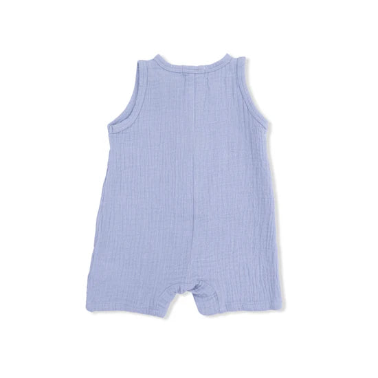 Blue Blizzard Solid Muslin Sleeveless Shortie Romper