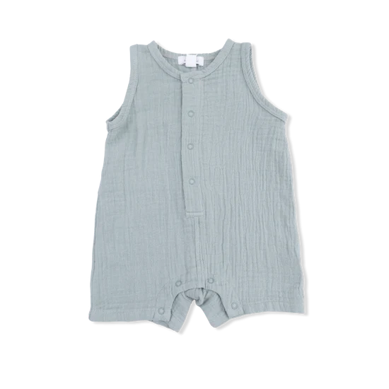 Jadeite Solid Muslin Sleeveless Shortie Romper
