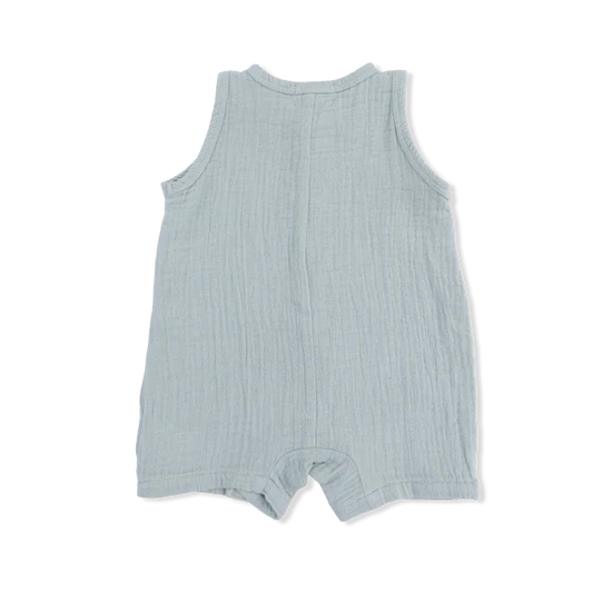 Jadeite Solid Muslin Sleeveless Shortie Romper