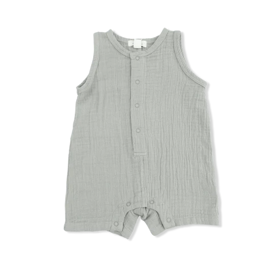 Desert Green Solid Muslin Sleeveless Shortie Romper