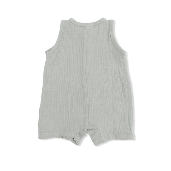 Desert Green Solid Muslin Sleeveless Shortie Romper