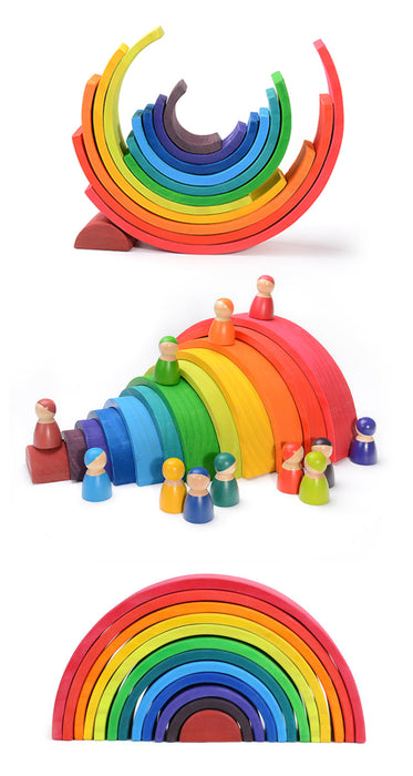 12-Piece Large Wooden Rainbow Stacking Blocks – Primary Colors | Pine or Linden Wood Options