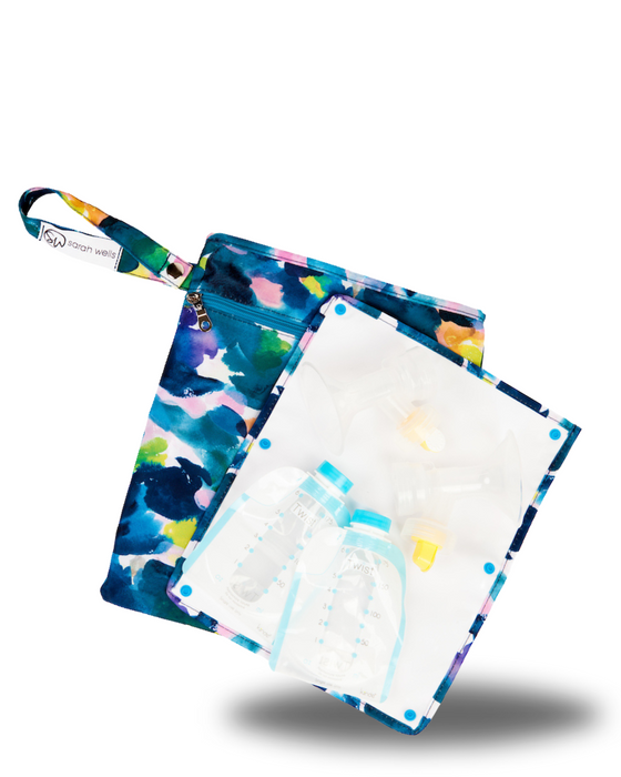 Sarah Wells Pumparoo Wet/Dry Bag – Compact Pump Parts Organizer with Waterproof Compartment & Staging Mat – Machine Washable
