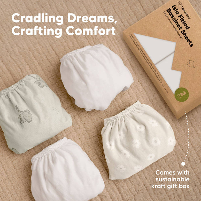 Soft White Isla Bassinet Mattress Sheets Fitted for Baby Girls, Boys - Nature Baby Outfitter