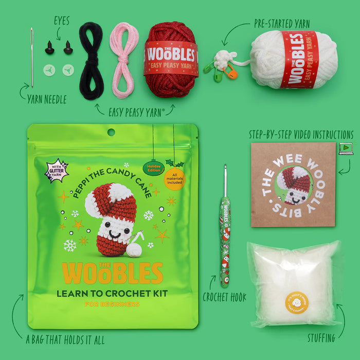 The Woobles Candy Cane Beginner Crochet Kit