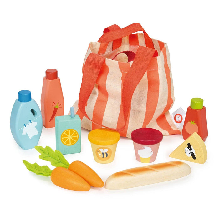 Wooden Bargain Grocery Bag Pretend Play Set