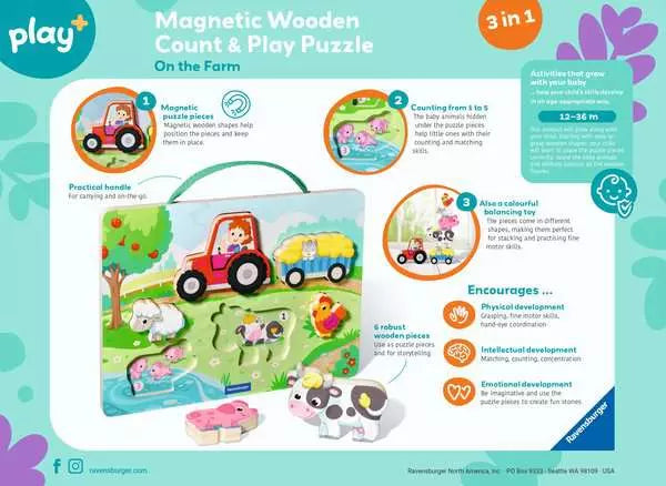 On The Farm Play+ Magnetic Wooden Count & Play Puzzle