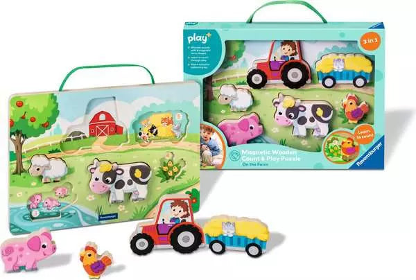 On The Farm Play+ Magnetic Wooden Count & Play Puzzle