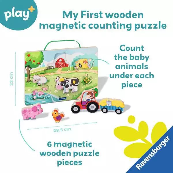 On The Farm Play+ Magnetic Wooden Count & Play Puzzle