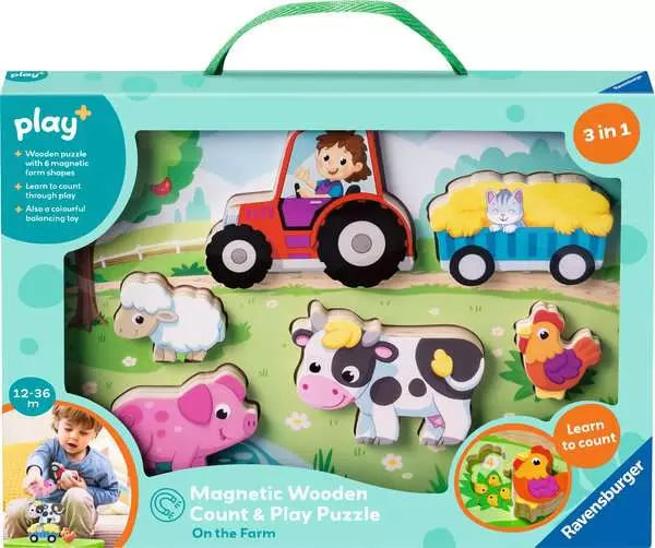 On The Farm Play+ Magnetic Wooden Count & Play Puzzle