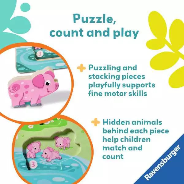 On The Farm Play+ Magnetic Wooden Count & Play Puzzle