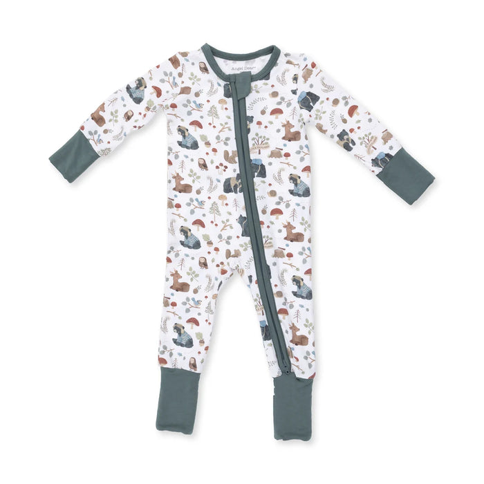 Southern Woodland Animals Green 2 Way Zipper Convertible Romper/Sleeper