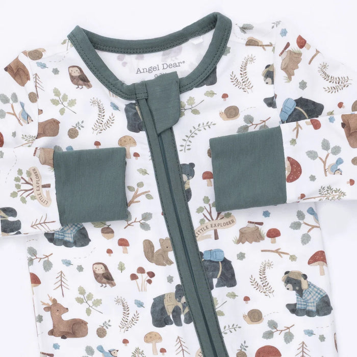 Southern Woodland Animals Green 2 Way Zipper Convertible Romper/Sleeper