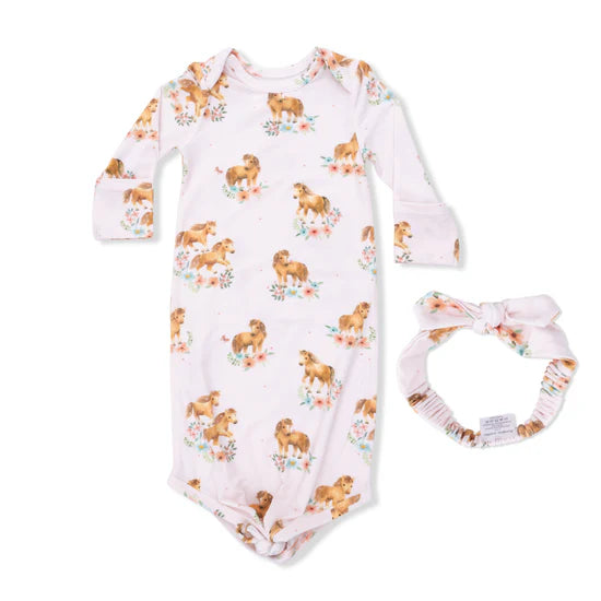 Pink Ponies Knotted Gown and Headband