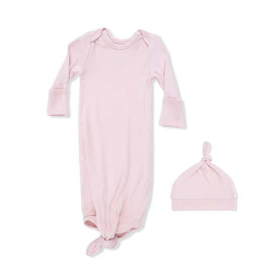 Veiled Pink Rib Knotted Gown and Hat